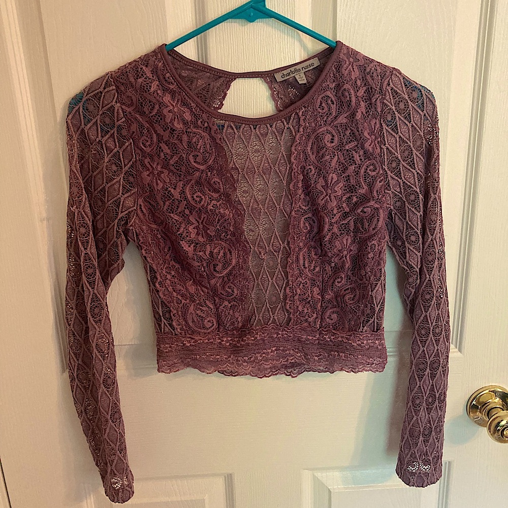 Charlotte Russe lace crop top with open keyhole back